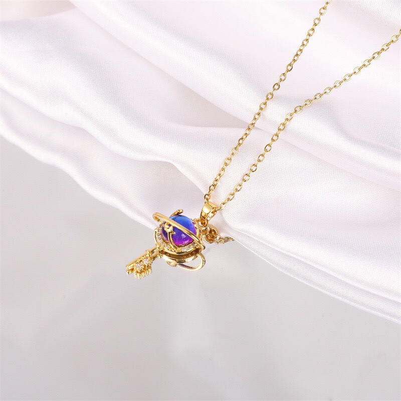 Cross-border popular Japanese and Korean style romantic starry sky glazed stone key pendant titanium steel necklace high-end high-end gift online celebrity