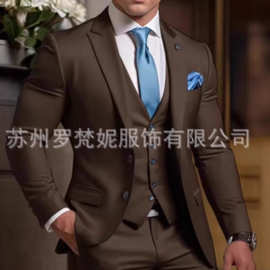 新款欧美外贸亚马逊男士西装三件套宴会西服男士套装新郎西装礼