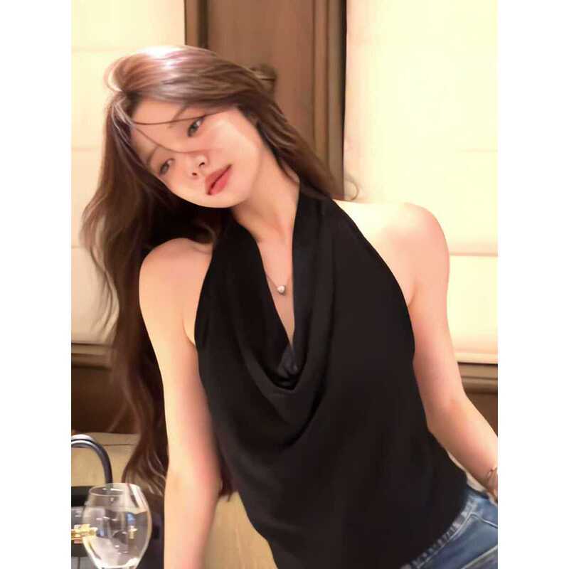 Modal Cotton Black Pure Desire Hot Girl Halter Neck Swing Collar Vest Women's Summer Niche Waist Slimming Short Top Trendy Modal Cotton Black Pure Desire Hot Girl Halter Neck Swing Collar Vest Women's Summer Niche Waist Slimming Short Top Trendy