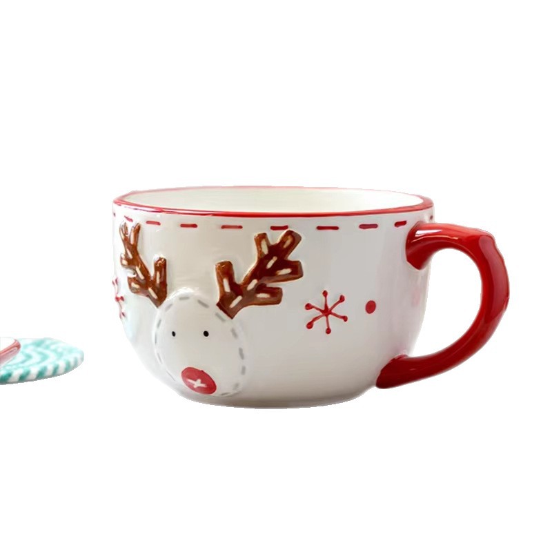 Navidad encantadora temática taza de cerámica Papá Noel patrón de alce taza de marca taza de agua de vacaciones regalo taza de cerámica