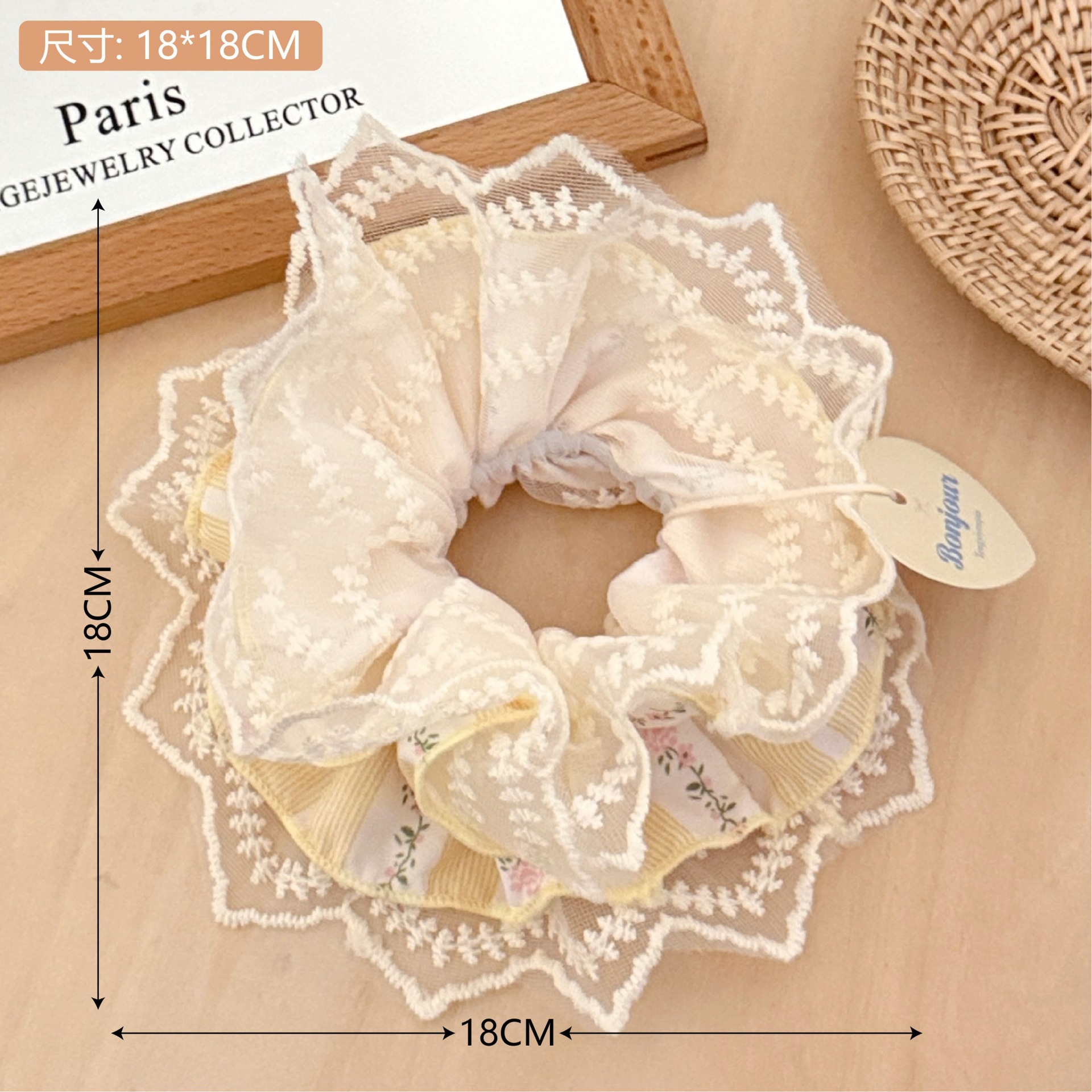 Verano refrescante bowknot encaje intestino grueso anillo para el cabello niña estilo pastoral sentido de alta calidad bola grande cuerda para el cabello