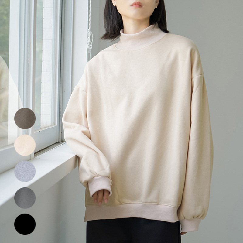 Real shot Japanese Lotte 5-color Autumn and Winter Large Edition Fleece-lined Sweater Women's Half-high Collar Cotton Loose Top Mid-length