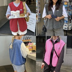 HOUSE25春夏原章若楠同型カラーレトロ百合フリース7色重ね着ベスト女