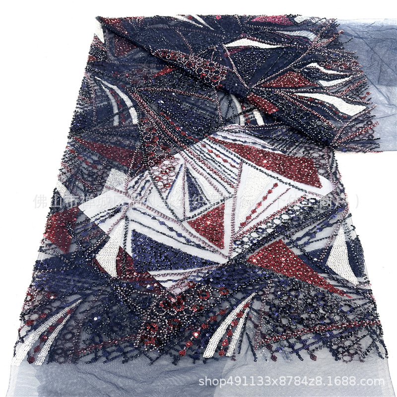 Fabricante de nuevos bordados transfronterizos europeos y estadounidenses, bordados de cuentas de lenteja, red bordada, tela de vestido de boda, brace