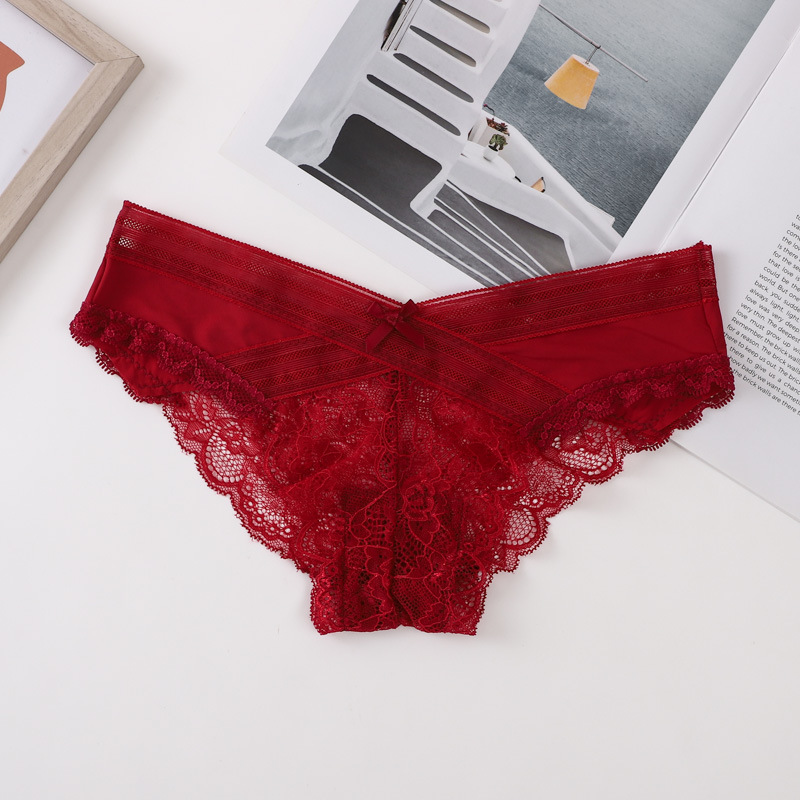 Pantaleta de Encaje de Tiro Bajo para Mujer de Nailon Sin Costuras