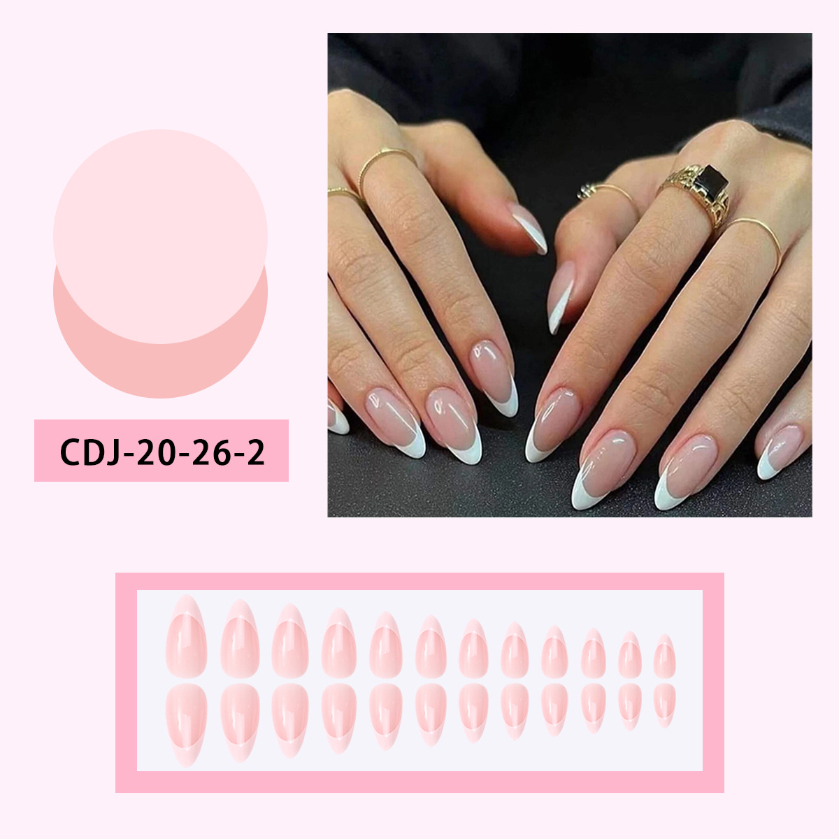 Uña de alto nivel sensación manicura falsa almendra desnuda puro deseo de estilo francés Uña de estilo largo al por mayor