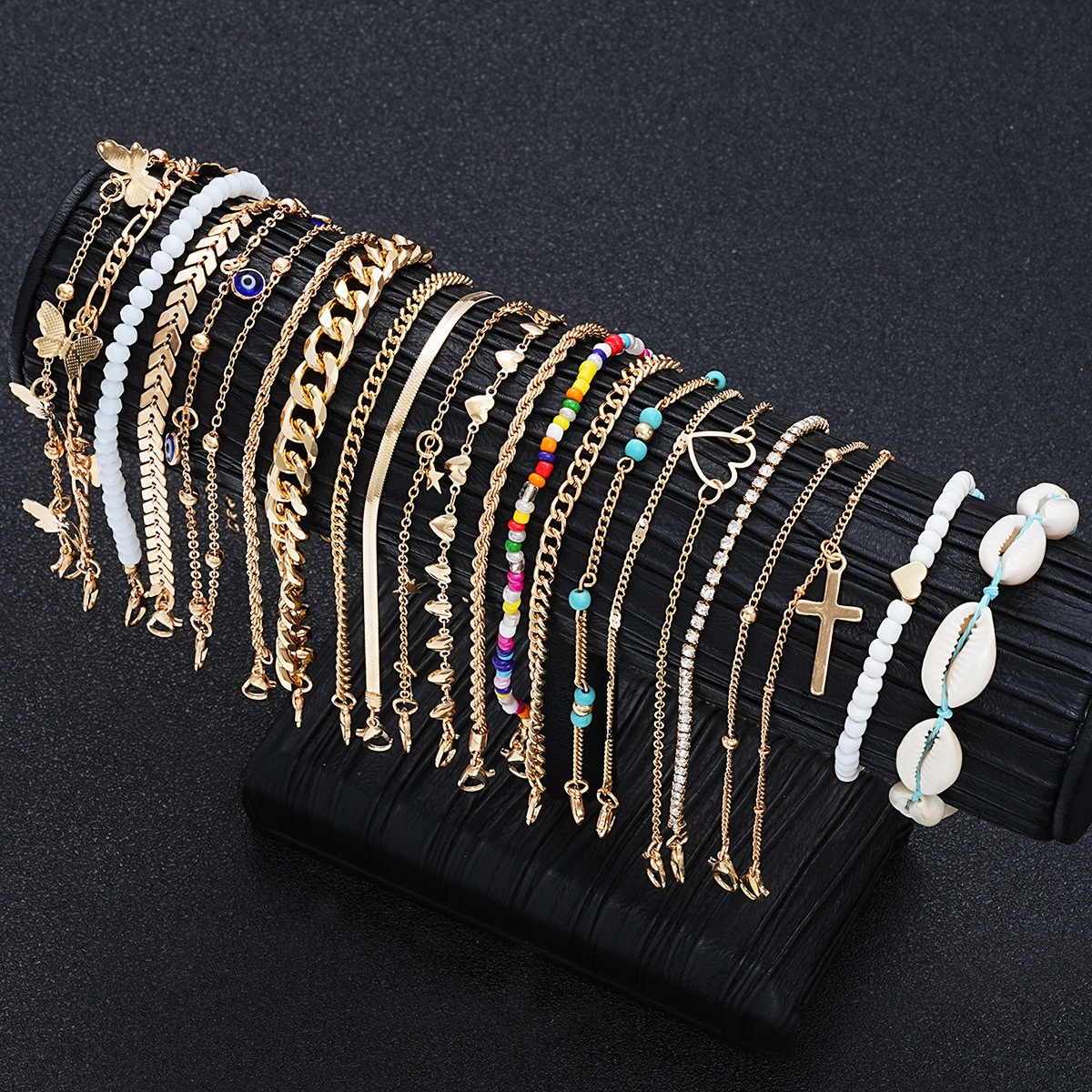 Cruces de comercio exterior transfronterizo conchas de arroz tobillar conjunto de tobillar de oro universal simple tobillar conjunto de 22 piezas para mujeres