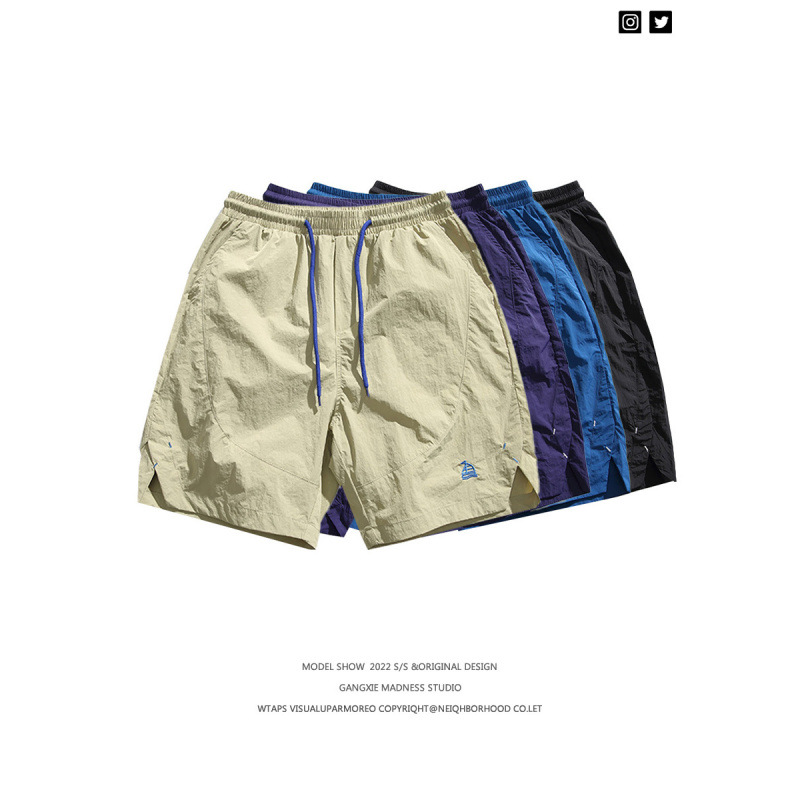 Japanese Basic Versatile Drawstring Quick-Dry Shorts Outdoor Casual Trendy Brand Embroidered Beach Shorts Summer Loose Pants Men