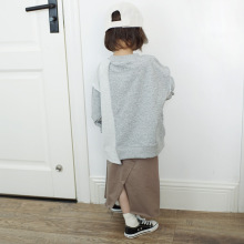 ANKRT 秋冬亲子装男童休闲毛圈拼接卫衣女童宽松毛边运动外套上衣