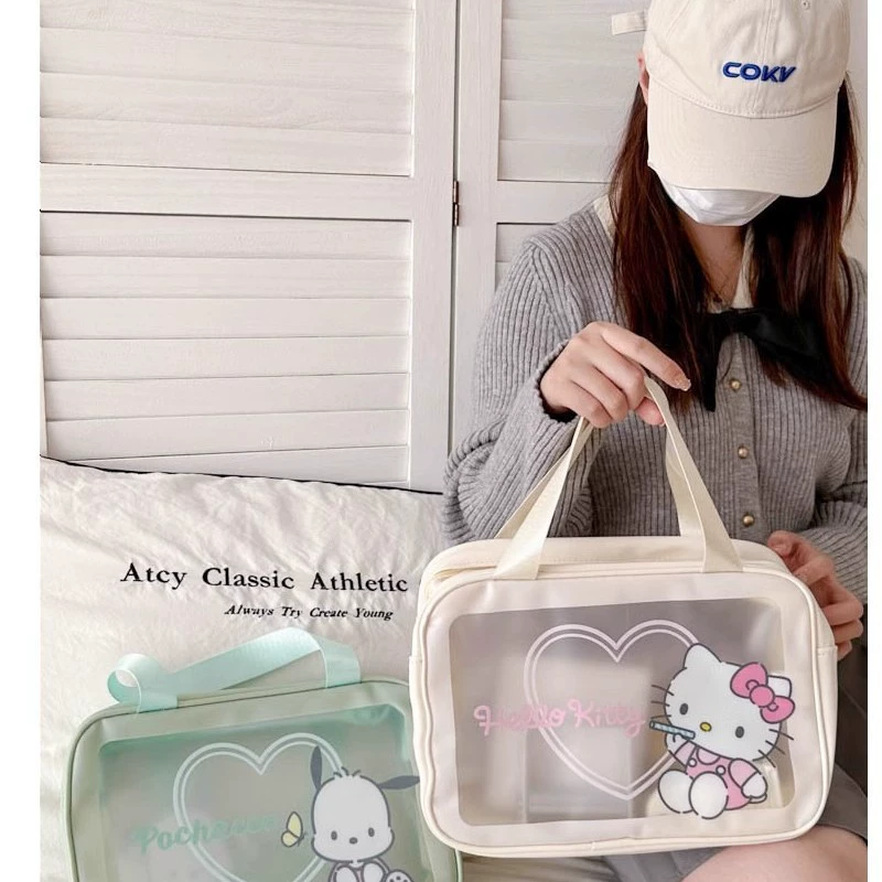 Косметичка Hello Kitty, водонепроницаемый ручной несессер с разделением влажного/сухого, 21,5×30,5×16 см