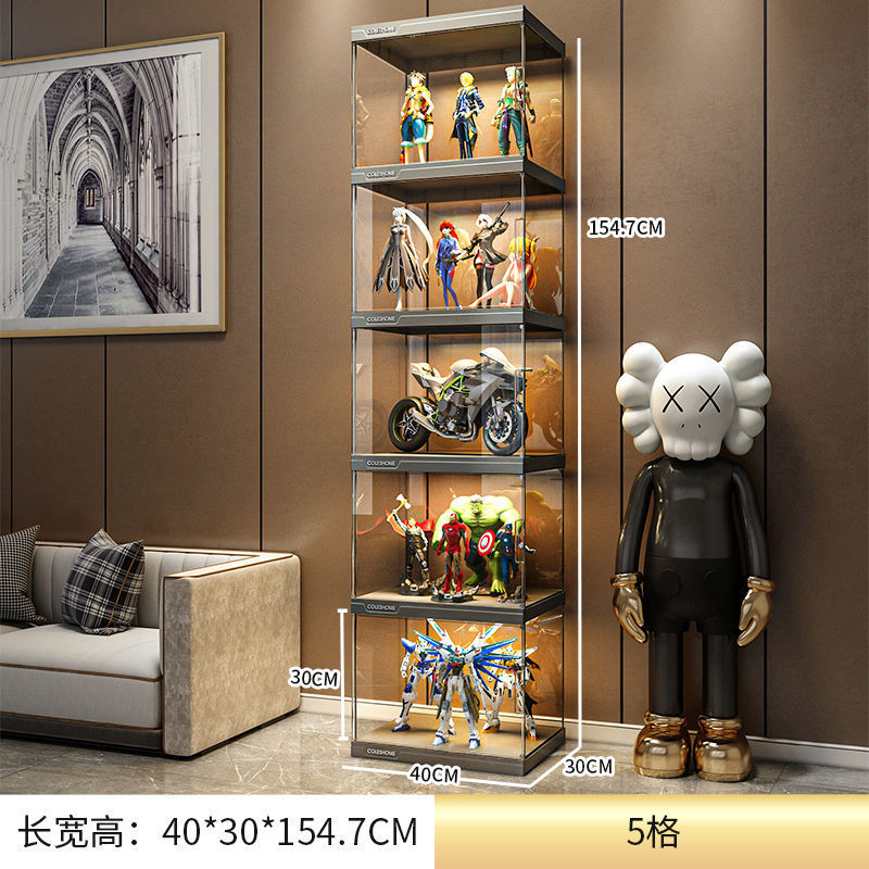 手办乐高展示柜模型玩具高达置物架仿亚克力玻璃带灯透明展示盒子