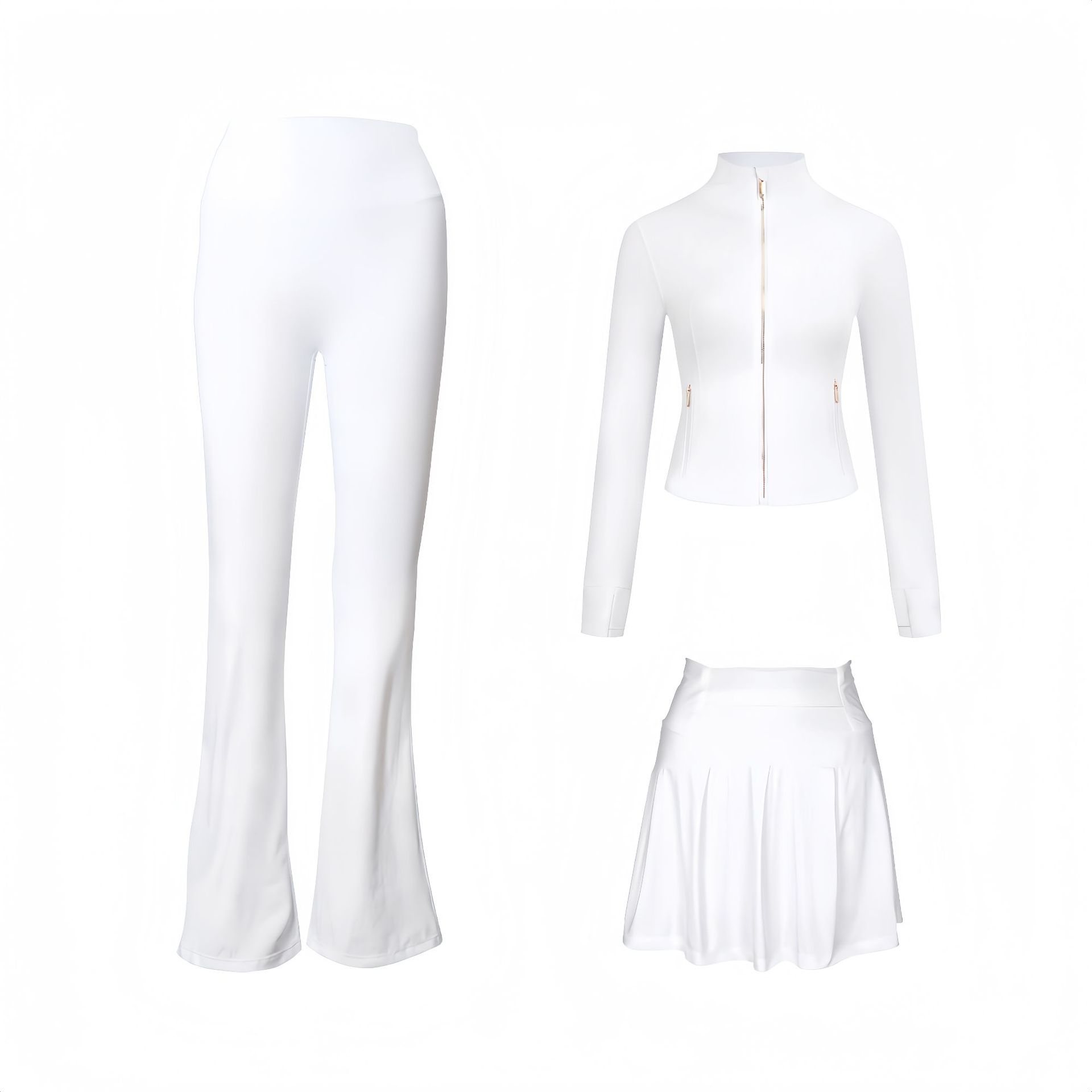 Women's 3-piece Activewear Set Cropped Jacket Skirt And Pants_voghion.com
