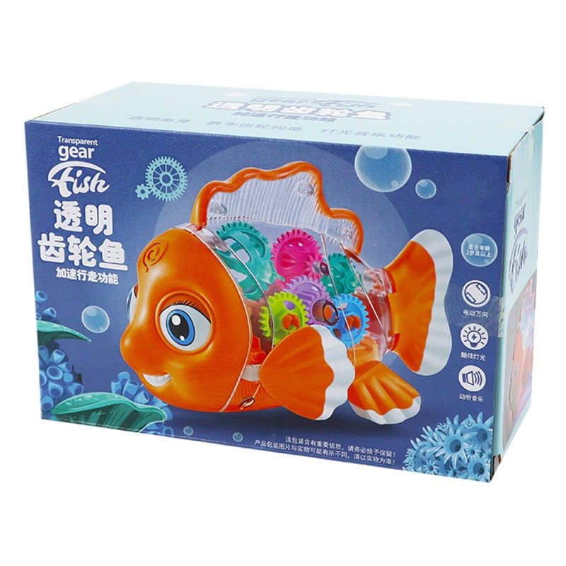 Tiktok mismo estilo música ligera engranaje transparente pescado coche de juguete eléctrico para niños Universal Internet celebridad puesto mercado nocturno transfronterizo