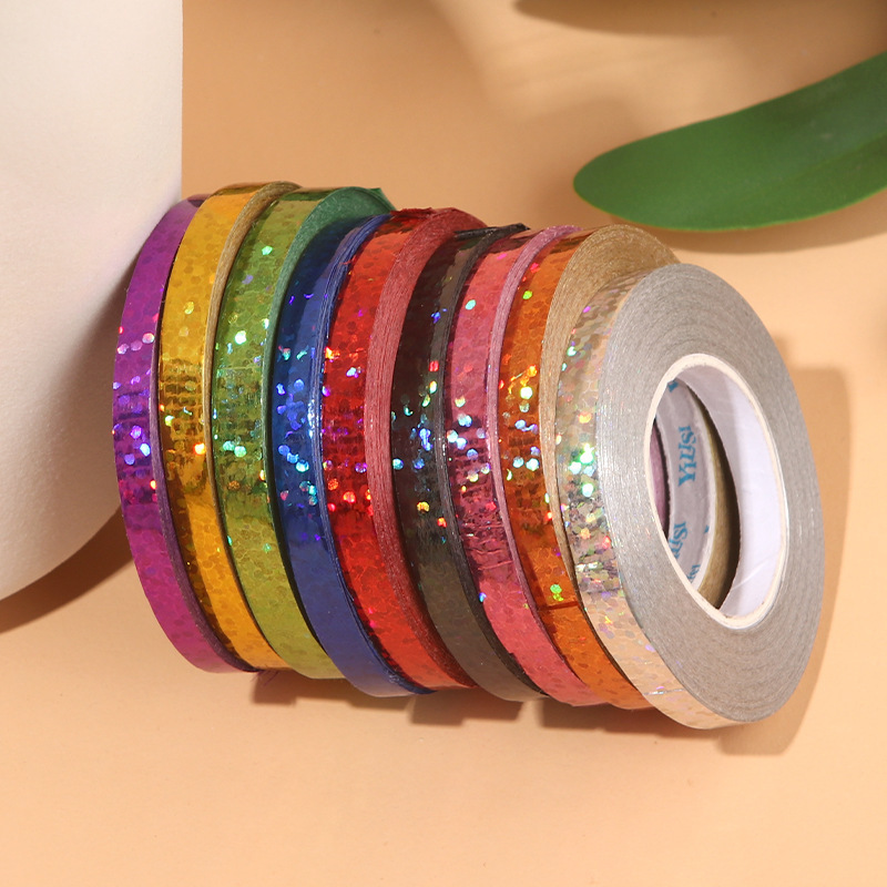 Fábrica directa 10 m cinta láser 5mm ancho globo guirnalda cinta decoración boda vacaciones cinta decorativa al por mayor