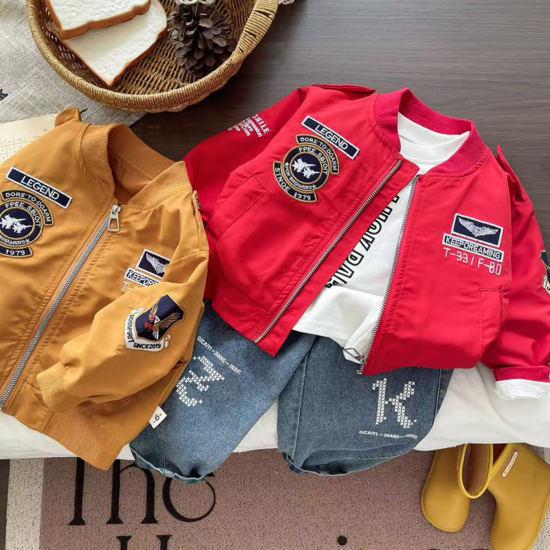 Boys' Spring and Autumn Outfit 2025 New Stylish Children's Cool Flight Suit Long-Sleeve Three-Piece Set Trendy Wholesale
