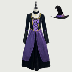 オリジナルのハロウィンの魔女の衣装は紫色の魔女の服を演出します。