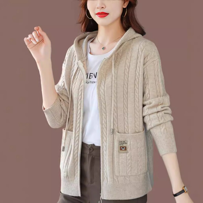 Fashionable and Versatile Autumn and Winter Hooded Knit Jacket 2025 New Style Loose Autumn and Winter Knit Cardigan Sweater for Women Fashionable and Versatile Autumn and Winter Hooded Knit Jacket 2025 New Style Loose Autumn and Winter Knit Cardigan Sweater for Women