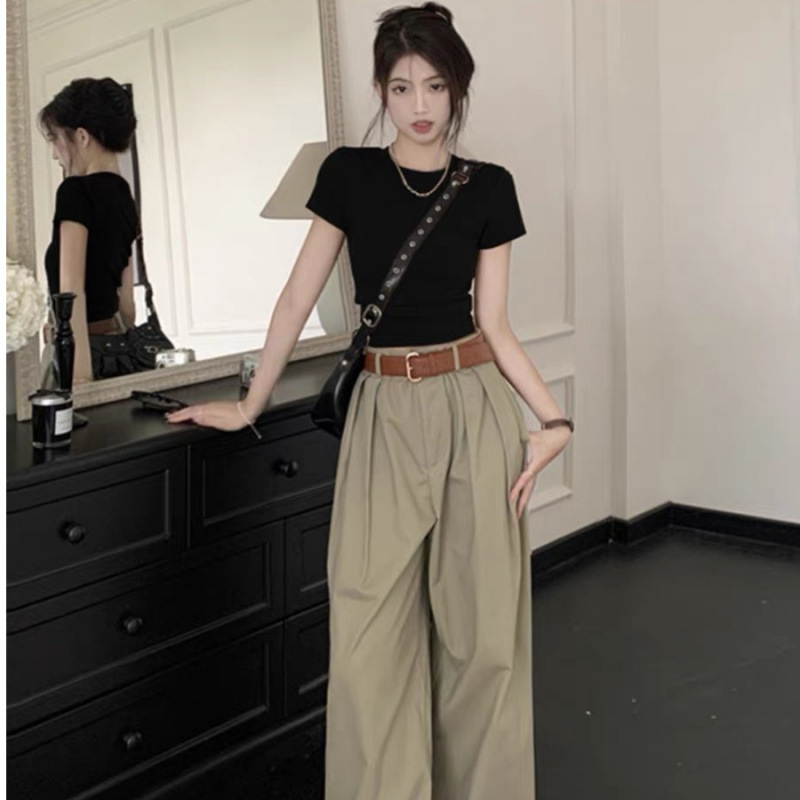 夏のカレー色の半袖tシャツの短いタイプのフランスの甘くて辛いです。|undefined