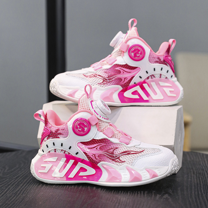 Zapatos para niños, zapatos de baloncesto, 2025 nuevos zapatos deportivos con botones, malla de primavera y verano, zapatos para correr para niños y niñas, niños de mediana edad
