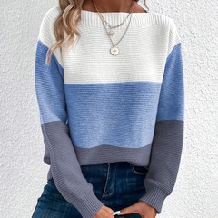 セーターの女性の丸首のつなぎ合わせは高級のネットの赤い起爆のニットの秋冬の項のゆったりしている上着に合わせて厚くなります。
