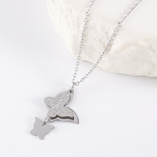 AML cross-border hot stainless steel necklace women double frosted butterfly niche personality clavicle chain jewelry wholesale
