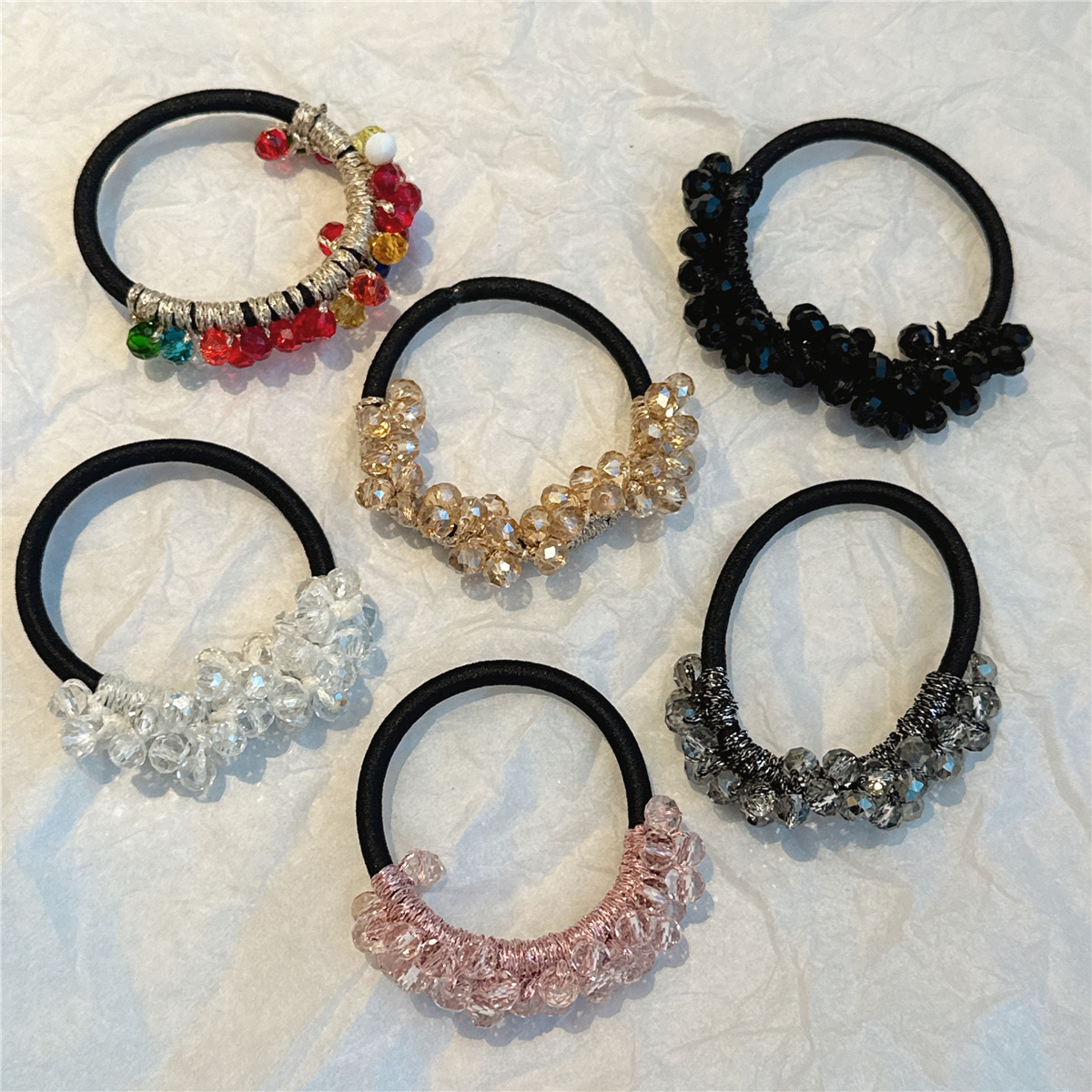 2023年秋冬新款彩色水钻编织发圈高弹力绑头发橡皮筋皮套发饰少女