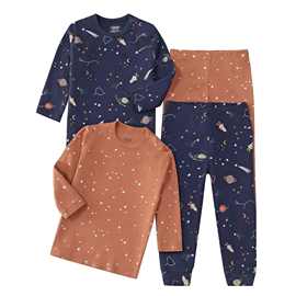 跨境代发秋款婴儿印花家居服混色长袖上衣T恤长裤四件包外贸童装