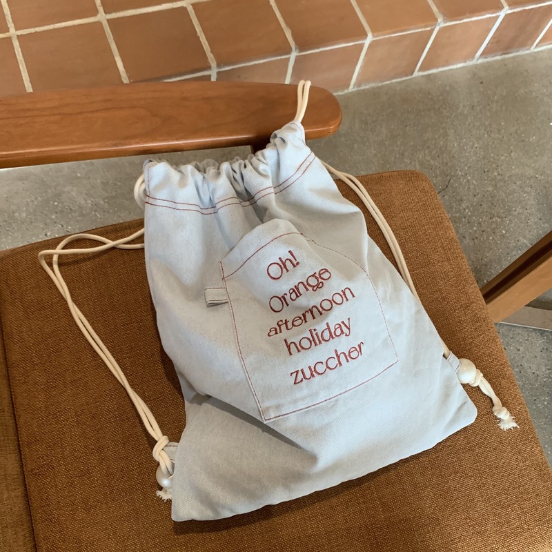 ooahz 自家製ホリデーフロスティング ~ 韓国ニッチデニム刺繍巾着バックパックレイジーカラースクールバッグ|undefined