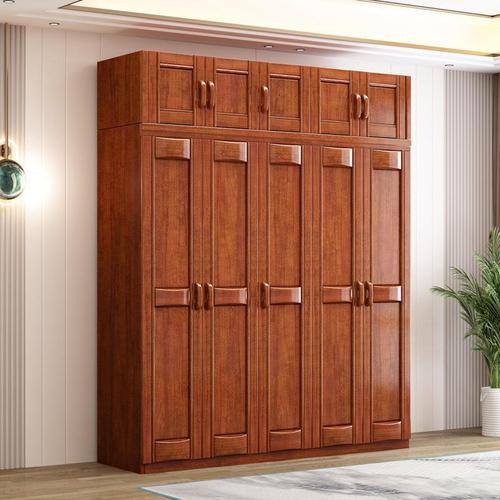胡桃木卧室衣柜家用现代简约对开门实木大衣橱小户型收纳柜子边柜