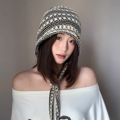 2025年新作女性用中空レースアッププルオーバー帽子、春と秋の多用途防寒帽子、旅行やショッピング用の小さなつばの帽子