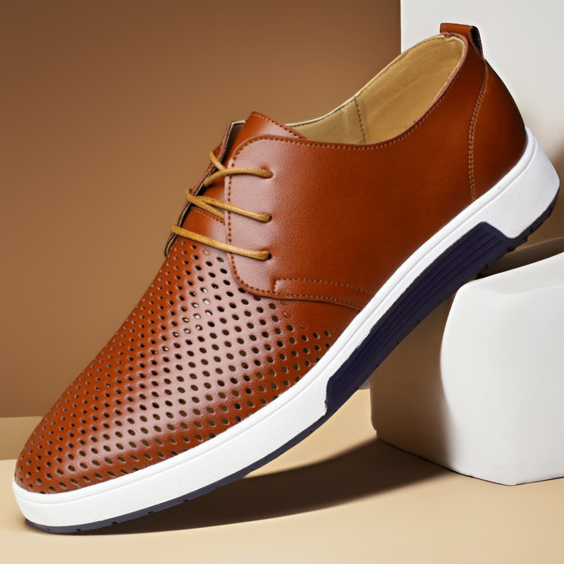 New Men's Shoes Summer Hollow Breathable Casual Leather Shoes Men's Cross-border plus size Business Dress Office Fashion Trendy Shoes