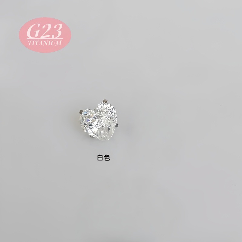 F136钛合金耳钉爱心烟花切圆底爪镶5A心型锆石人体穿刺饰品批发|undefined