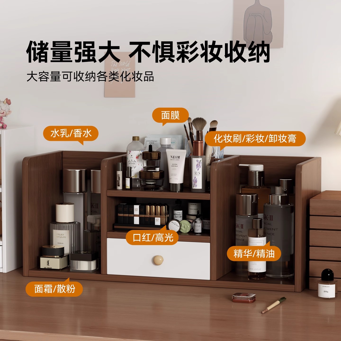 Estante de almacenamiento de cosméticos de escritorio de niñas artefactos de alta calidad estante de almacenamiento de escritorio estante de almacenamiento de productos de cuidado de la piel de lápiz labial