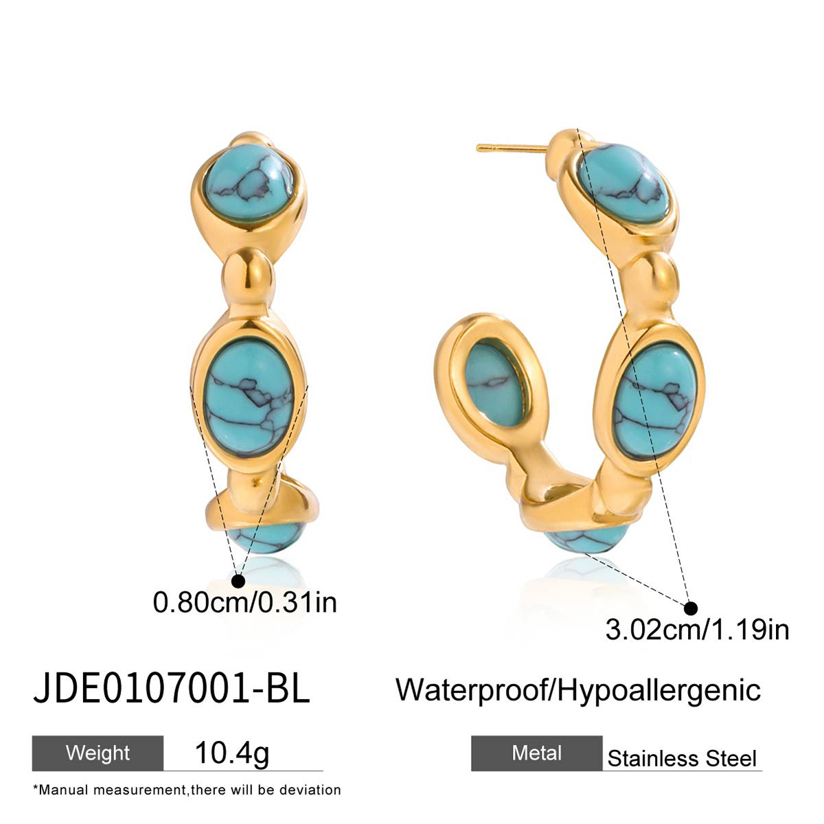 Wanxing transfronterizo Europa y los Estados Unidos resina perla C anillo personalidad de moda alta sensación de nicho orejas de acero inoxidable