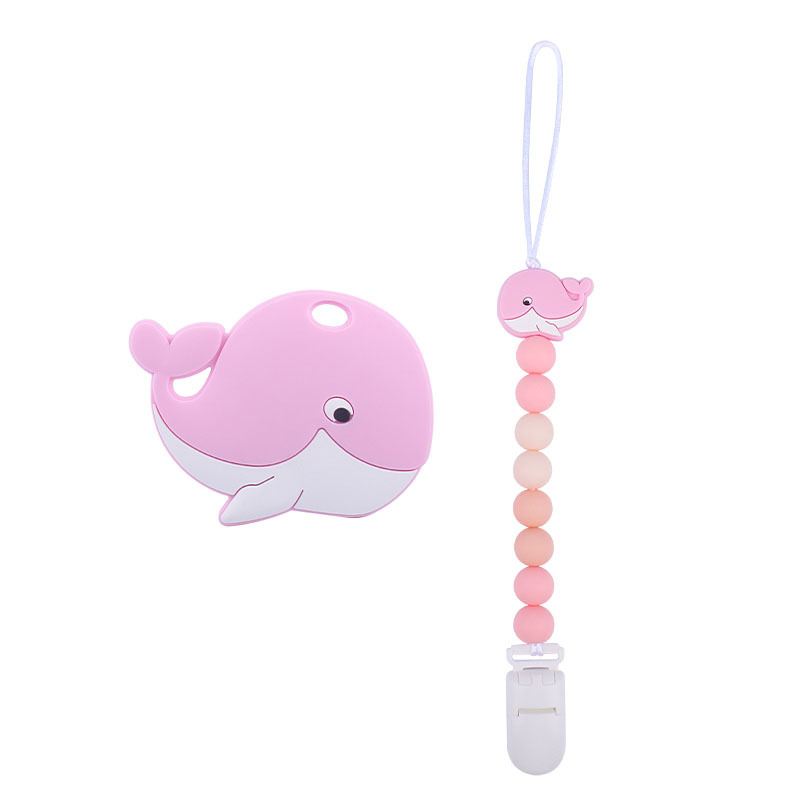 Suministros para bebés de silicona ballena mordedor chupete traje bebé de silicona chupete clip Amazon cadena anti-caída Nuevo
