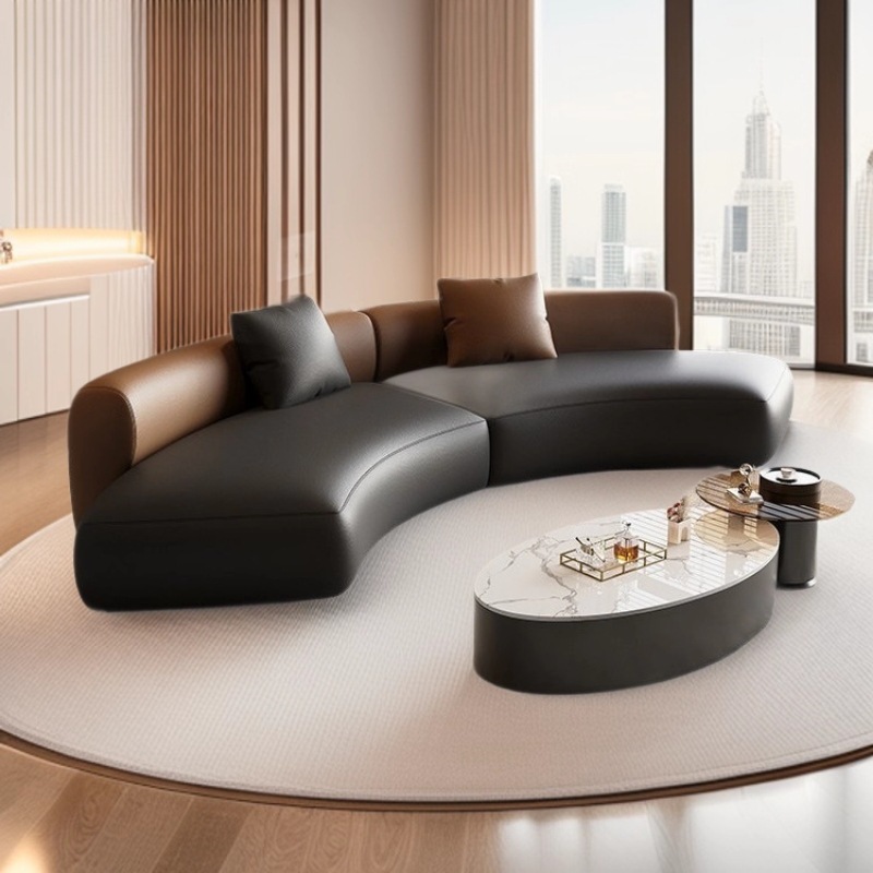 Sofá italiano de lujo recto y curvo mesa de té sala de estar del hotel sala de estar gran sala de recepción mesa y silla combinación