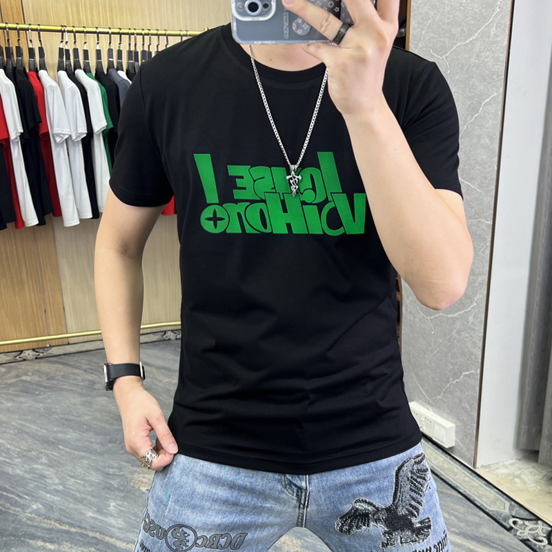 2024 Summer European New Letter Short-sleeved T-shirt Men's Top Simple Half-sleeved Shirt Slim-fit Trendy Round Neck T-shirt