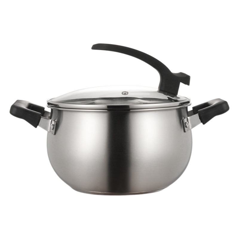 Directo de fábrica de acero inoxidable olla de sopa sin recubrimiento de hogar engrosada olla de doble oído olla de inducción olla de leche traje de regalo