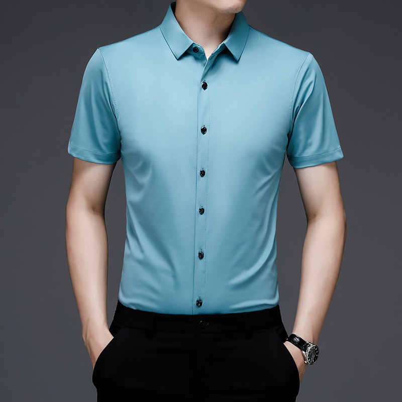 Short-sleeved Shirt Men's New Seamless Stretch Summer Short-sleeved Thin Solid Color Casual Middle-aged Half-sleeved Shirt Men's Top