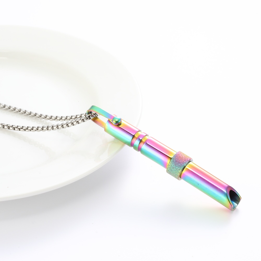 Amazon Meditación Silbato Accesorios de acero de titanio Pensamiento recto Collar Collar Ajustando la respiración Presión lenta Anillo de tubo redondo Joyas