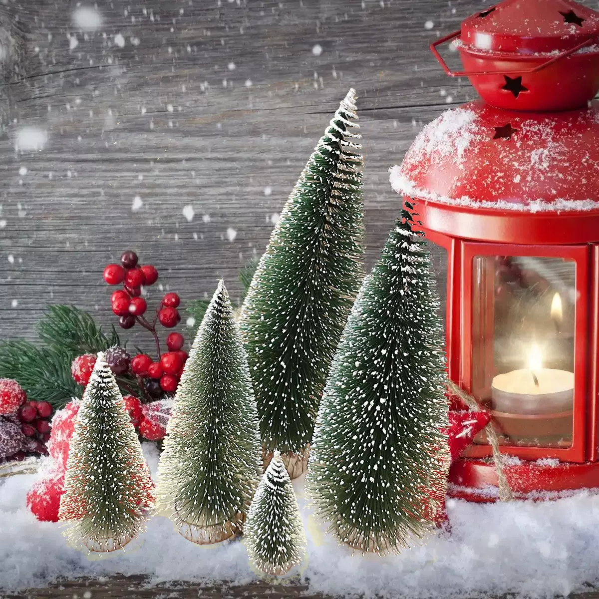 跨境欧美迷你小圣诞树3-30cm圣诞节沾白雪松针桌面橱窗装饰品摆件