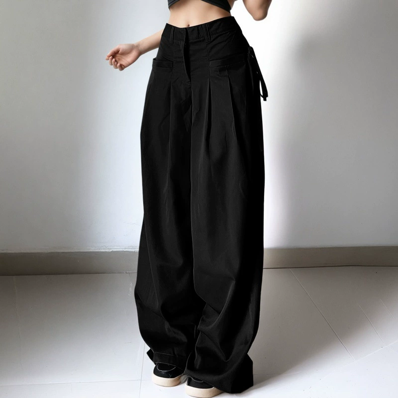 C476PT трансграничный 2025 весна новая европейская и американская горячая девушка мода ретро уличная свободная низкая талия сплошной цвет брюки