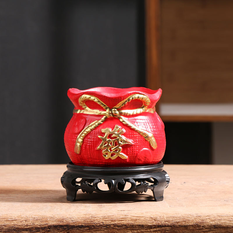 Oficina rojo carnoso bandeja de maceta pequeña riqueza árbol ganoderma orquídea mariposa planta verde sala de estar decoración cerámica doméstica