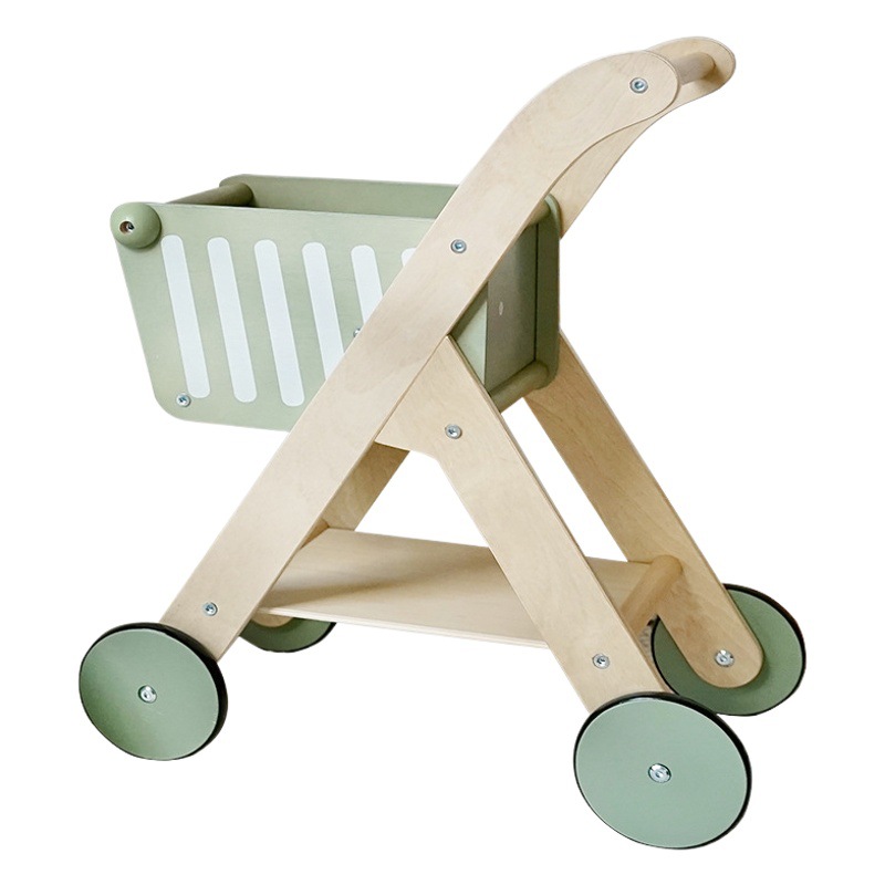 Casa de juego los niños oso madera mini carrito la compra del niño carro simulación fruta corte juguete