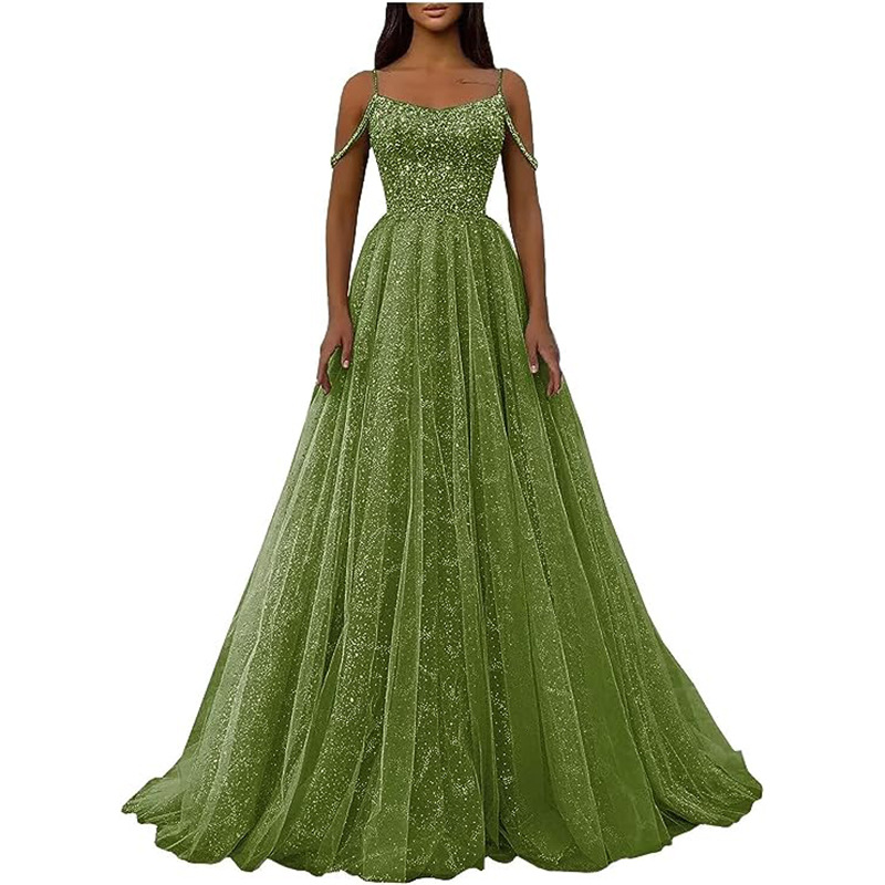 Vestido de noche de gala transparente con hombros descubiertos, estilo nuevo transfronterizo, brillante, para comercio exterior, 2026, venta al por mayor. image 7