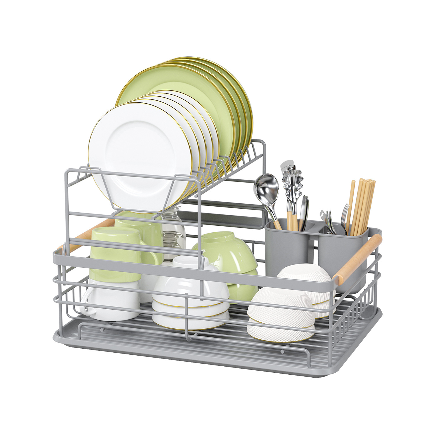 Escurridor de Platos para Encimera de 1 Capa de Acero al Carbono Multifuncional para Cocina