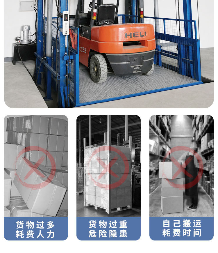Electric Hydraulic Lifting Platform with a Load Capacity of 3 Tons, Single-Rail and Double-Rail Cargo Lift, Simple Rail-Type Cargo Elevator
