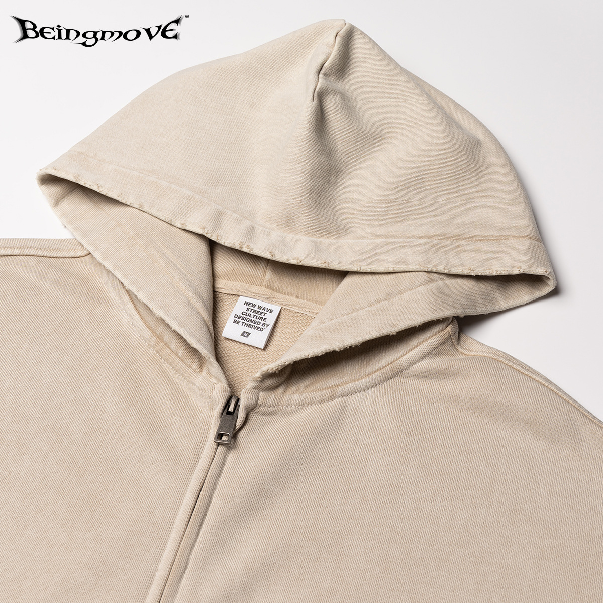 Calle seca americana retro calle larga suelta con cremallera suéter marca de moda hacer viejo lavado con agua chaqueta con capuz