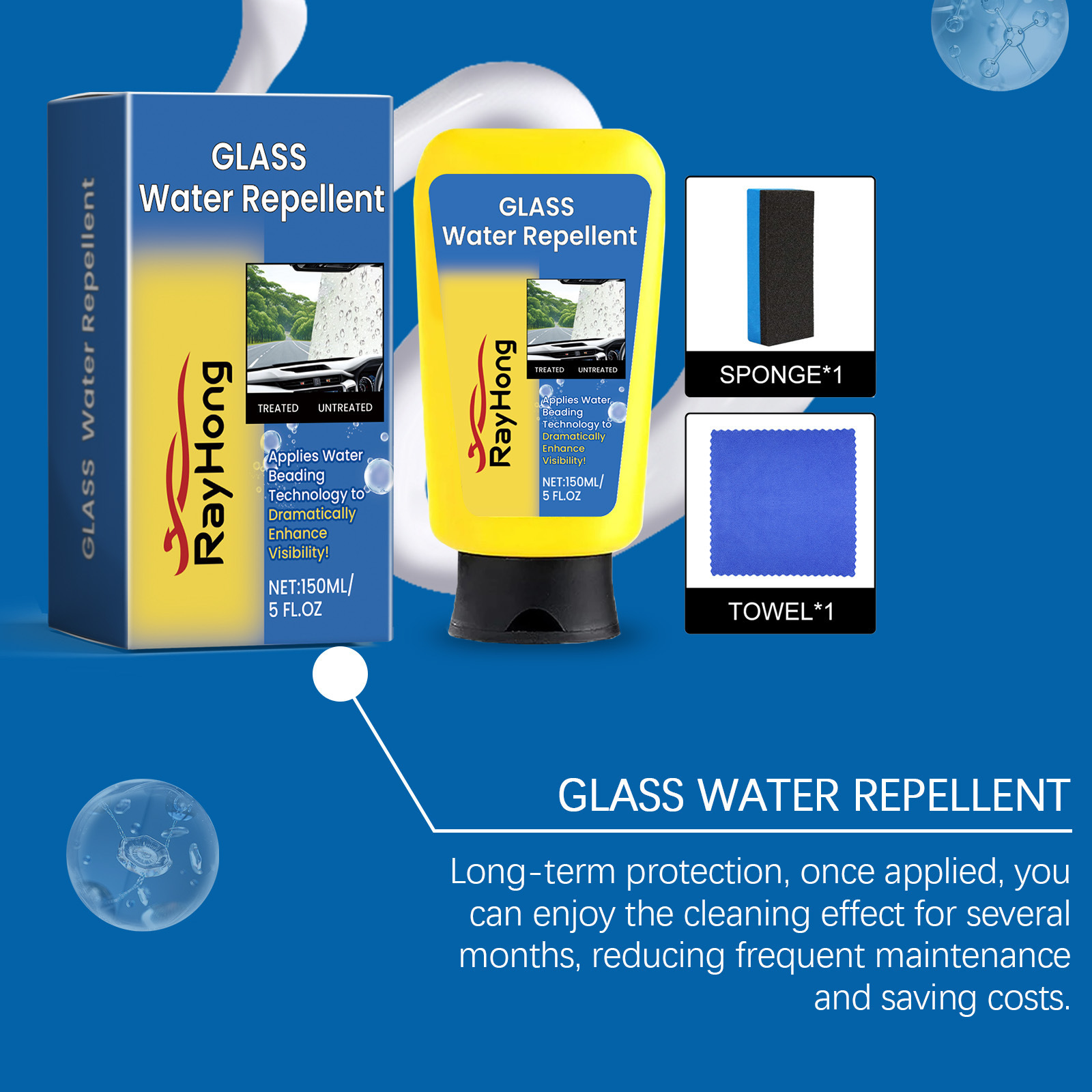 Rayhong Car Glass Oil Film Cleaner, Car Window Windshield Cleaning, Rain-Proof and Anti-Fog Car Glass Cleaner