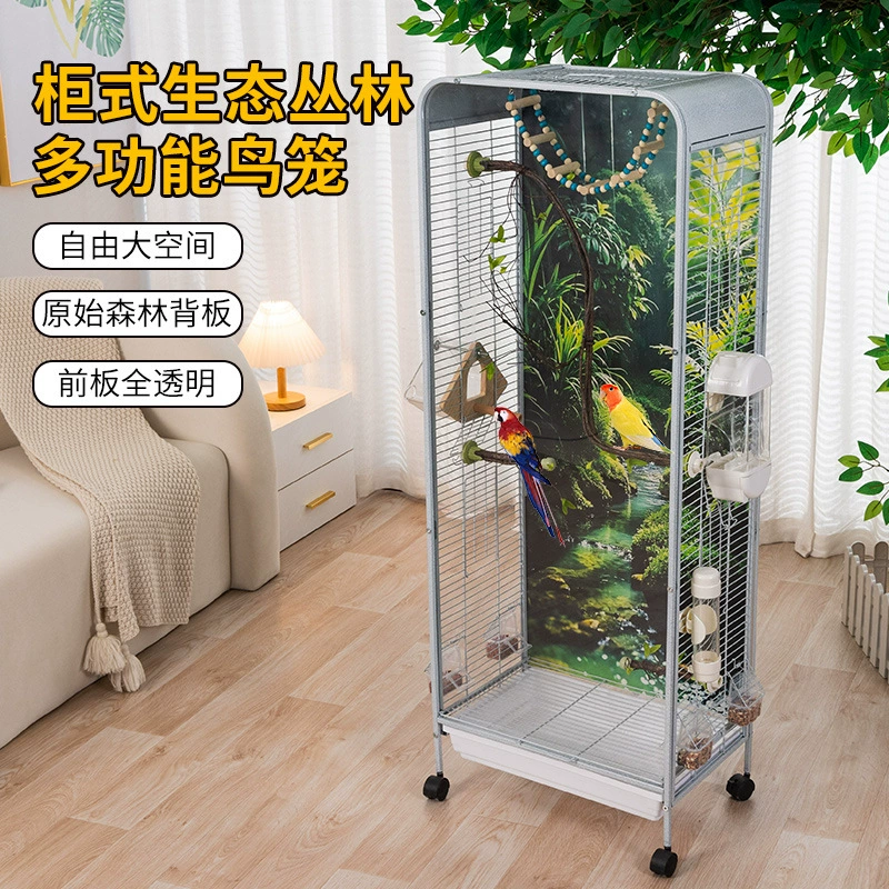 Птичья клетка в стиле шкафа тигровая шкура попугай пейзаж прозрачная птичья клетка Сюаньфэн пион текст большой глаз вилла птичья клетка экологическая клетка